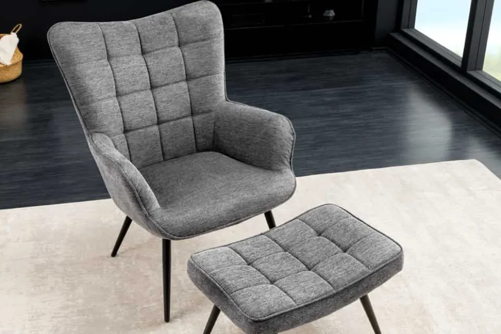 Moderner Sessel SCANDINAVIA grau Strukturstoff schwarze Metallbeine mit Armlehnen