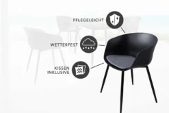 Moderner Stuhl DESIGNO schwarz Kunststoff Gartenstuhl mit Armlehnen Indoor Outdoor