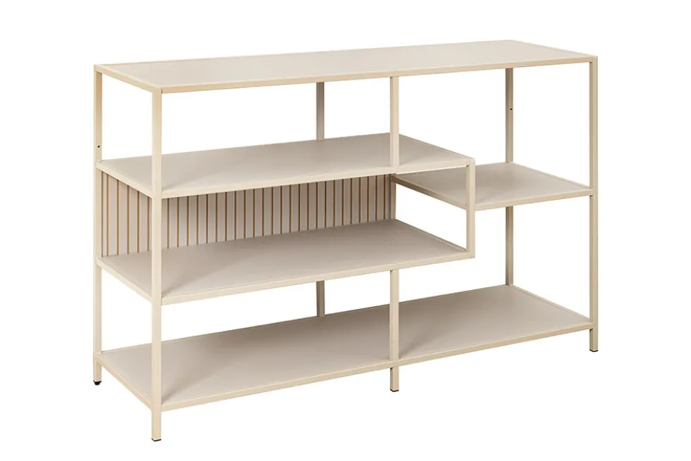 Modernes Bücherregal SLIM LINE 115cm champagner beige Metallgestell fünf Regalböden