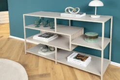 Modernes Bücherregal SLIM LINE 115cm champagner beige Metallgestell fünf Regalböden