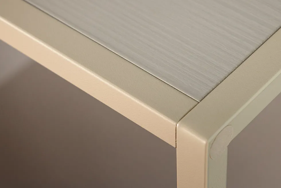Modernes Bücherregal SLIM LINE 115cm champagner beige Metallgestell fünf Regalböden