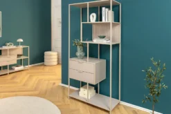 Modernes Bücherregal SLIM LINE 185cm champagner beige Metall mit Schubladen