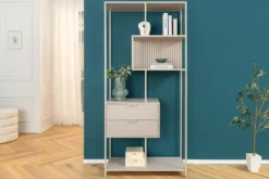 Modernes Bücherregal SLIM LINE 185cm champagner beige Metall mit Schubladen
