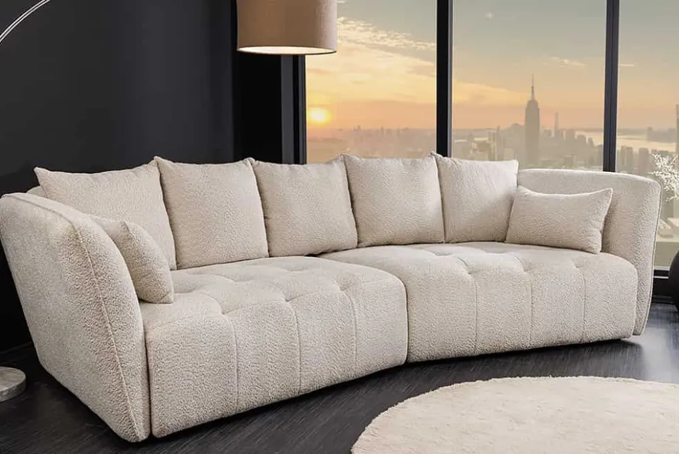 Modernes Big Sofa ROYAL 295cm champagner beige Bouclé Federkern XXL-Couch