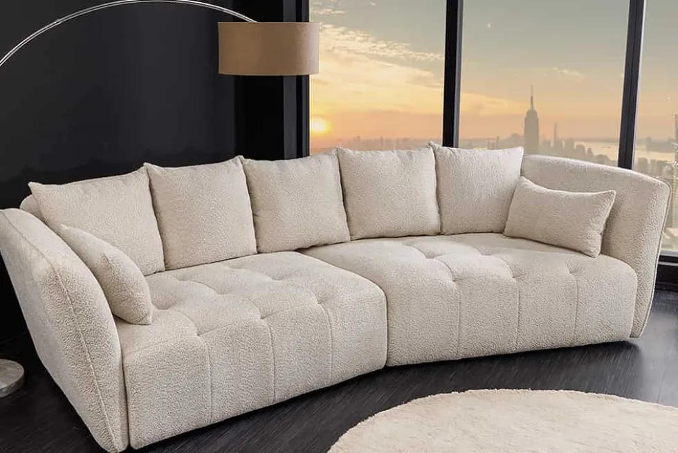 Modernes Big Sofa ROYAL 295cm champagner beige Bouclé Federkern XXL-Couch