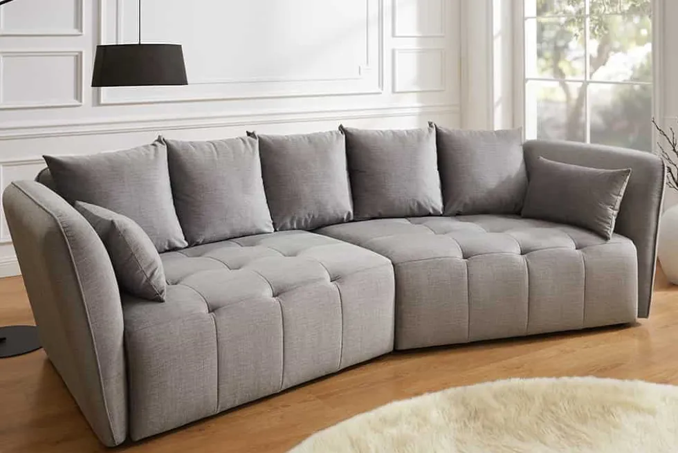 Modernes Big Sofa ROYAL 295cm grau Veloursstoff Federkern XXL-Couch