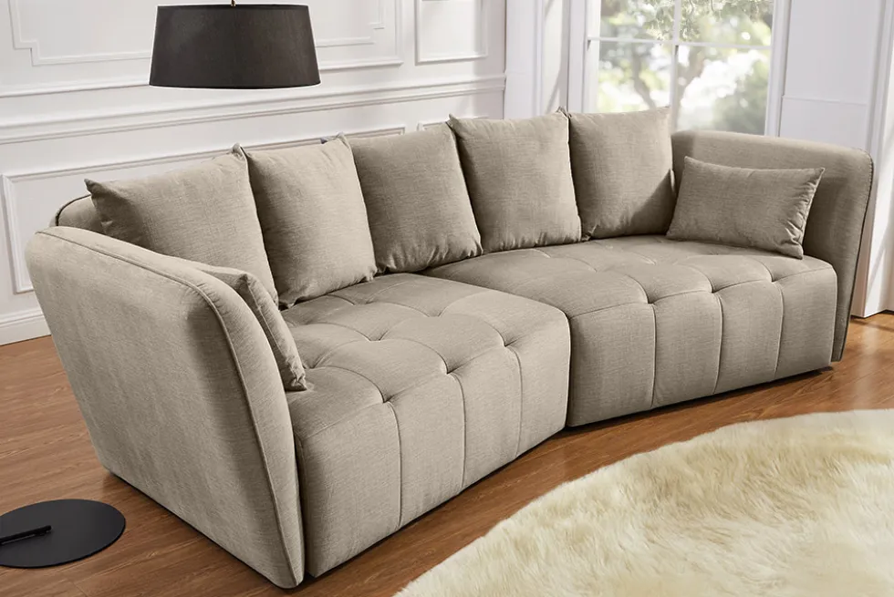 Modernes Big Sofa ROYAL 295cm greige Veloursstoff Federkern XXL-Couch