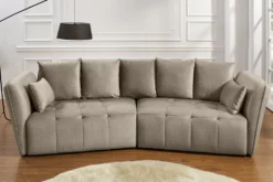 Modernes Big Sofa ROYAL 295cm greige Veloursstoff Federkern XXL-Couch