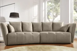 Modernes Big Sofa ROYAL 295cm greige Veloursstoff Federkern XXL-Couch