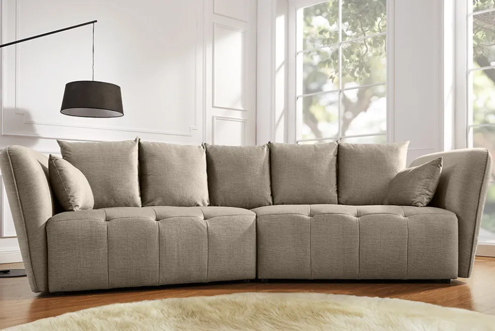 Modernes Big Sofa ROYAL 295cm greige Veloursstoff Federkern XXL-Couch
