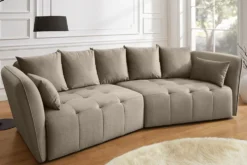 Modernes Big Sofa ROYAL 295cm greige Veloursstoff Federkern XXL-Couch