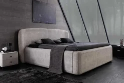 Modernes Boxbett ART DECO 160x200cm greige Bouclé mit Stauraum und Lattenrost