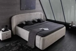 Modernes Boxbett ART DECO 160x200cm greige Bouclé mit Stauraum und Lattenrost