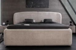 Modernes Boxbett ART DECO 160x200cm greige Bouclé mit Stauraum und Lattenrost