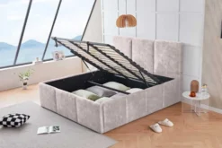 Modernes Boxbett ATELIER 180x200cm champagner beige Samt mit Lattenrost und Stauraum