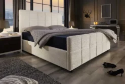 Modernes Boxbett PRESTIGE 180x200cm creme Bouclè mit Stauraum und Lattenrost