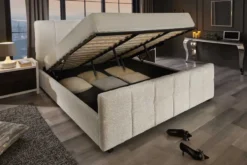 Modernes Boxbett PRESTIGE 180x200cm creme Bouclè mit Stauraum und Lattenrost