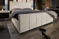 Modernes Boxbett PRESTIGE 160x200cm creme Bouclè mit Stauraum und Lattenrost