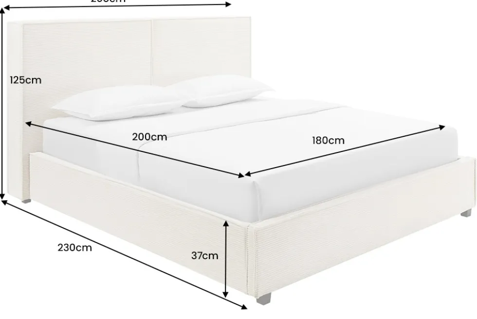 Modernes Boxbett ROCCO 180x200cm beige Cord mit Stauraum und Lattenrost