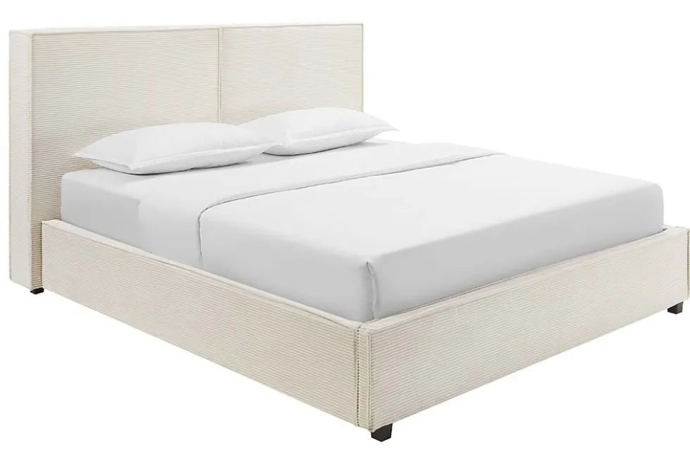 Modernes Boxbett ROCCO 160x200cm beige Cord mit Stauraum und Lattenrost
