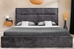 Modernes Boxbett STORAGE 180x200cm grau Samt mit Stauraum und Lattenrost