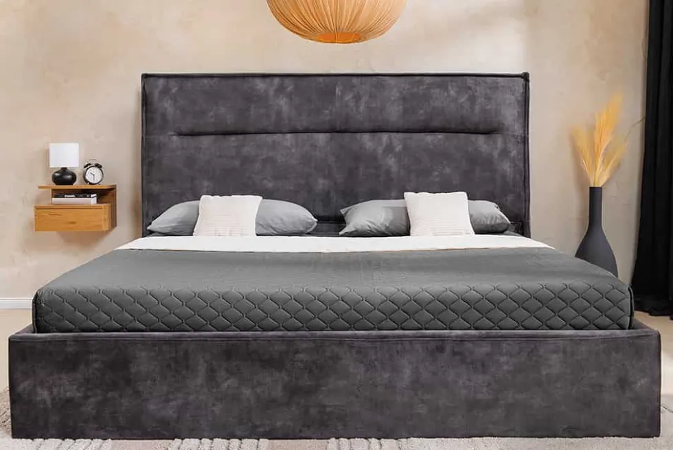 Modernes Boxbett STORAGE 180x200cm grau Samt mit Stauraum und Lattenrost
