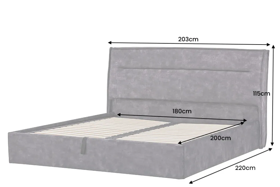 Modernes Boxbett STORAGE 180x200cm grau Samt mit Stauraum und Lattenrost