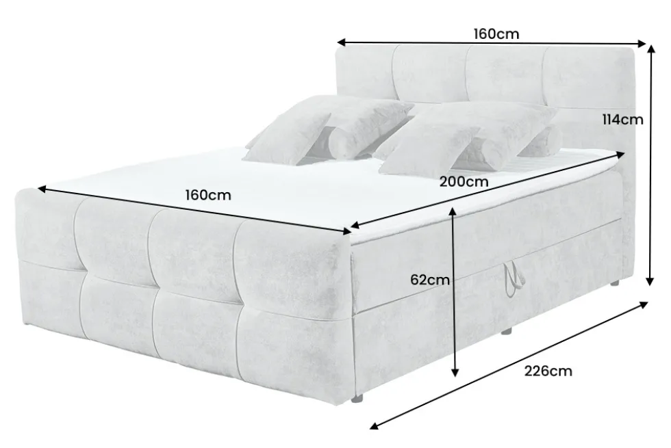 Modernes Boxspringbett TOULOUSE 160x200cm silbergrau inkl. Matratze Topper Stauraum
