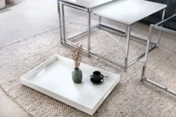 Modernes Couchtisch 3er Set ELEMENTS 75cm weiß Chrom abnehmbares Tablett