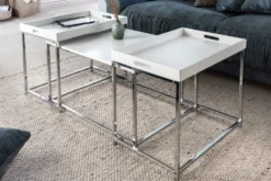 Modernes Couchtisch 3er Set ELEMENTS 75cm weiß Chrom abnehmbares Tablett