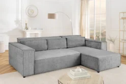 Modernes Ecksofa BOSSA NOVA 265cm grau Chenille 3-Sitzer Couch L-Form