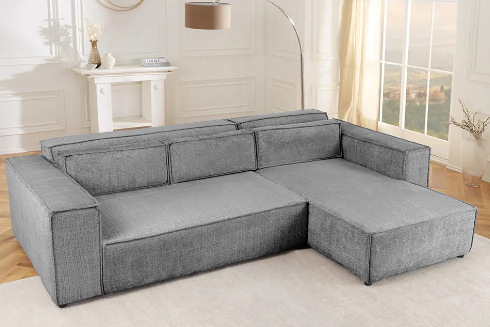 Modernes Ecksofa BOSSA NOVA 265cm grau Chenille 3-Sitzer Couch L-Form