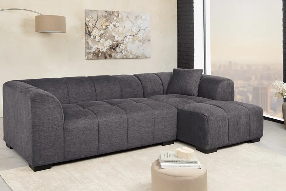 Modernes Ecksofa CITY 240cm grau Strukturstoff 3-Sitzer Couch inkl. Kissen