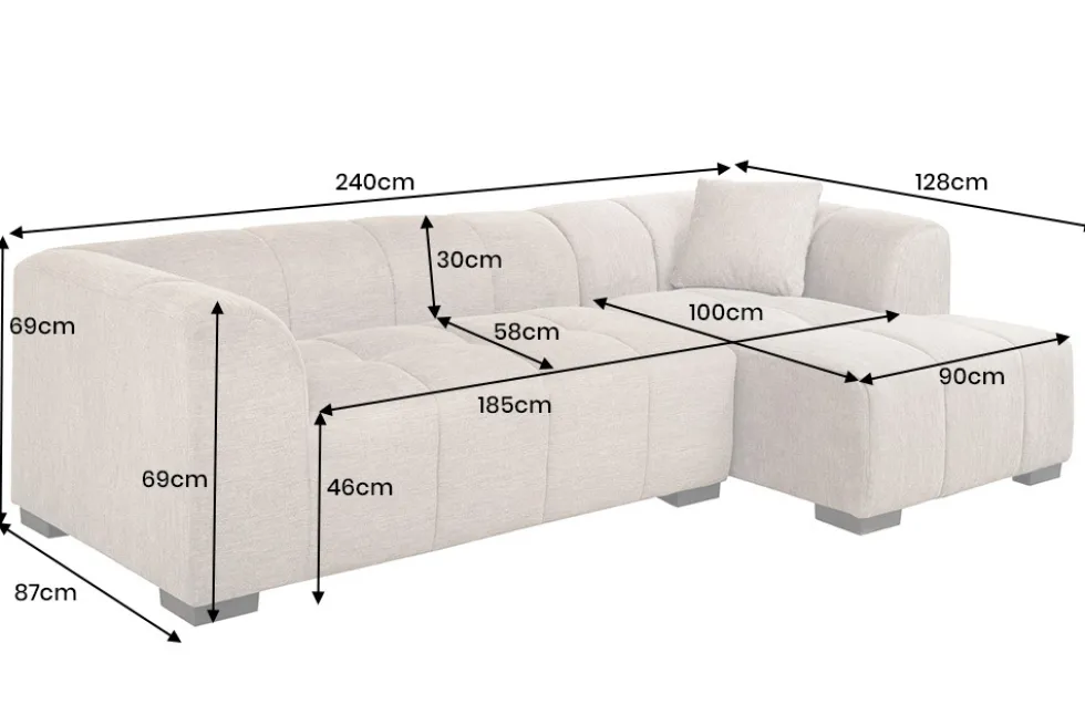 Modernes Ecksofa CITY 240cm grau Strukturstoff 3-Sitzer Couch inkl. Kissen