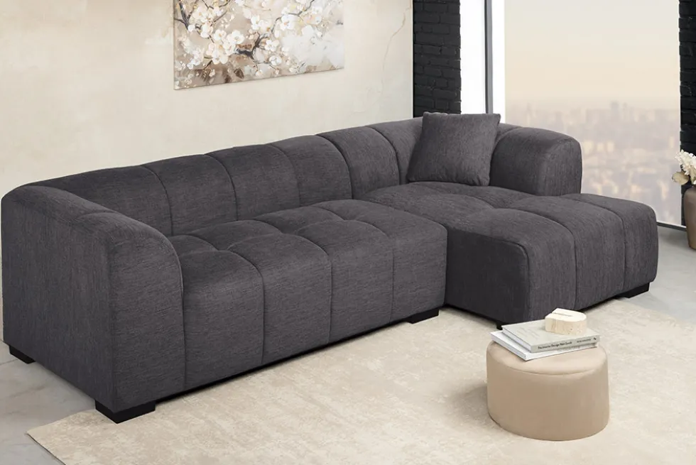 Modernes Ecksofa CITY 240cm grau Strukturstoff 3-Sitzer Couch inkl. Kissen