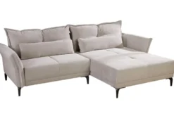 Modernes Ecksofa DESIGNO 250cm champagner beige Cord Couch inklusive Kissen Metallfüße