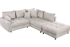 Modernes Ecksofa KENT 220cm beige Cord inkl. Hocker Federkern L-Form Wohnlandschaft