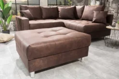 Modernes Ecksofa KENT 220cm braun Federkern Wohnlandschaft inkl. Hocker und Kissen