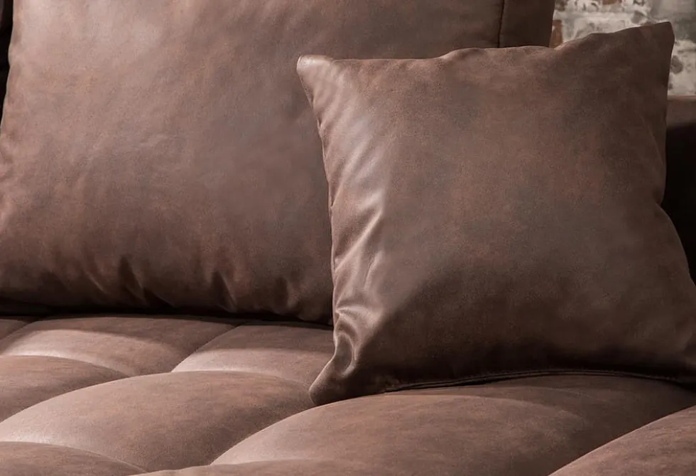 Modernes Ecksofa KENT 220cm braun Federkern Wohnlandschaft inkl. Hocker und Kissen