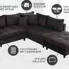 Modernes Ecksofa KENT 220cm dunkelgrau Cord inklusive Hocker Federkern Wohnlandschaft