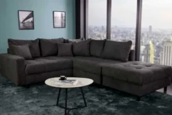 Modernes Ecksofa KENT 220cm dunkelgrau Cord inklusive Hocker Federkern Wohnlandschaft
