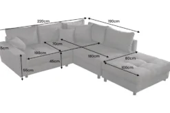 Modernes Ecksofa KENT 220cm hellgrau Cord inkl. Hocker Federkern L-Form Wohnlandschaft