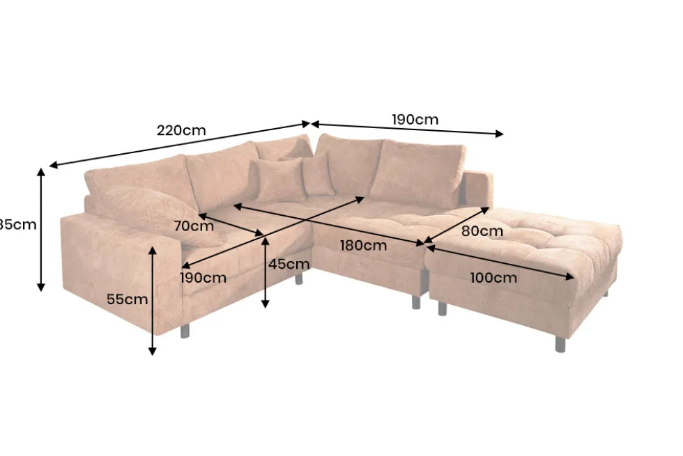 Modernes Ecksofa KENT 220cm rostbraun Chenille inkl. Hocker Federkern Wohnlandschaft