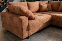 Modernes Ecksofa KENT 220cm rostbraun Chenille inkl. Hocker Federkern Wohnlandschaft