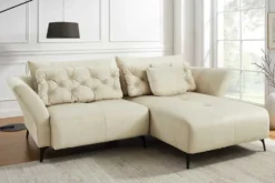 Modernes Ecksofa MARRAKESCH 265cm beige Samt 3-Sitzer inkl. Kissen Ottomane rechts