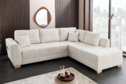 Modernes Ecksofa NORWAY 250cm beige Chenille Schlafsofa mit Stauraum inkl. Kissen
