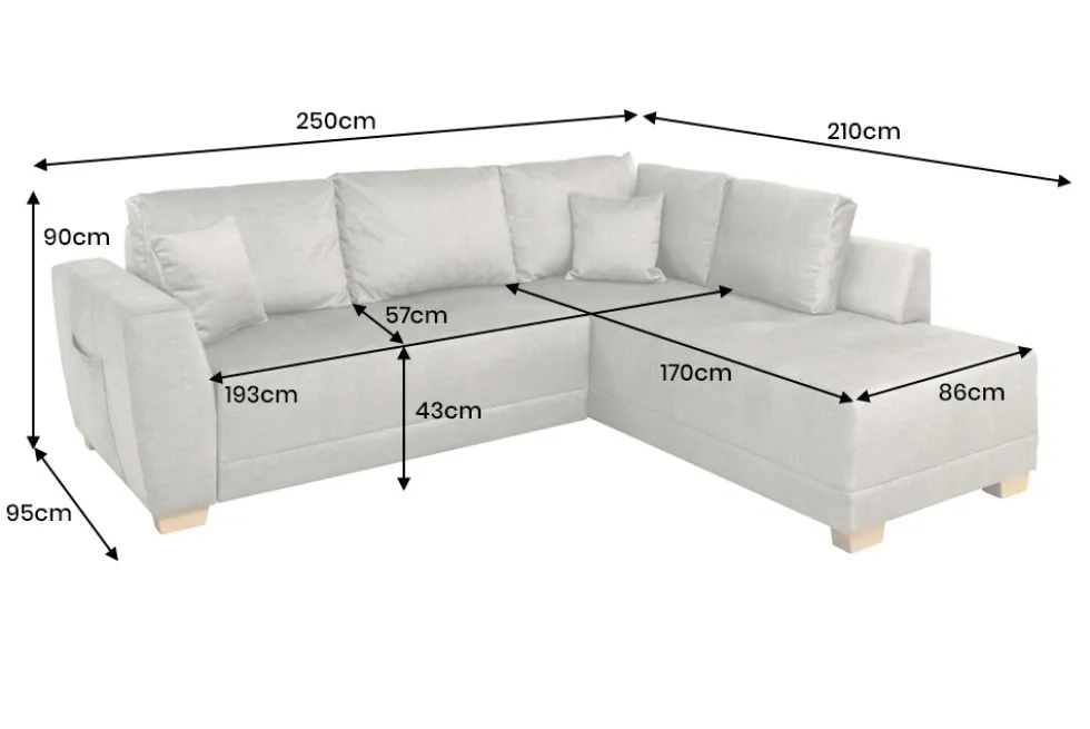 Modernes Ecksofa NORWAY 250cm taupe Vogue Velours Samt Schlafsofa mit Stauraum