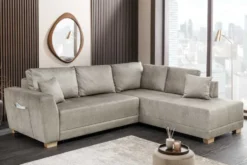 Modernes Ecksofa NORWAY 250cm taupe Vogue Velours Samt Schlafsofa mit Stauraum