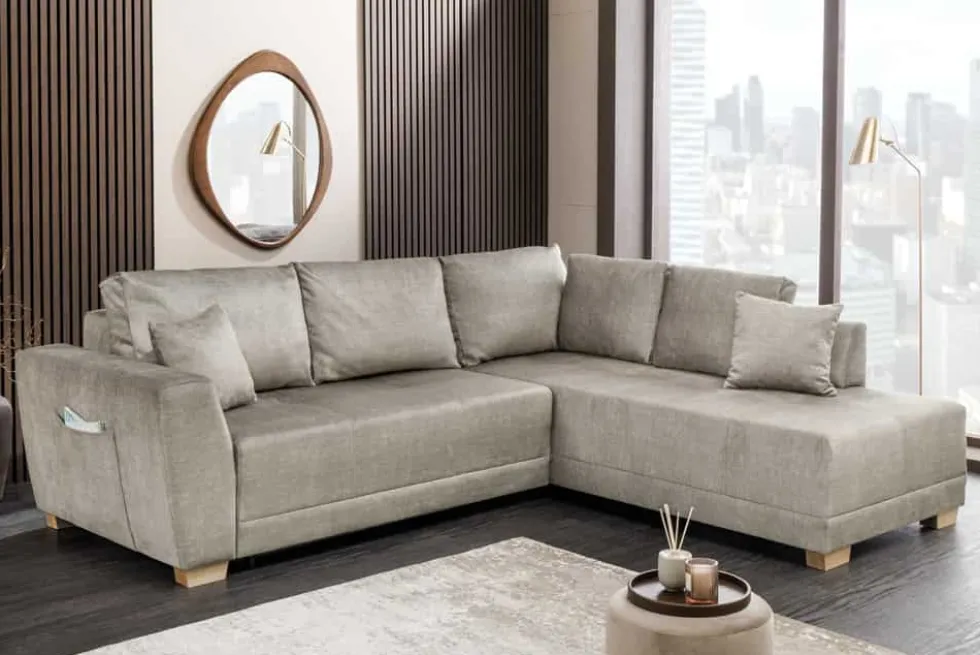 Modernes Ecksofa NORWAY 250cm taupe Vogue Velours Samt Schlafsofa mit Stauraum