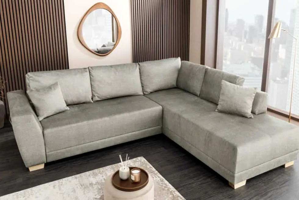 Modernes Ecksofa NORWAY 250cm taupe Vogue Velours Samt Schlafsofa mit Stauraum